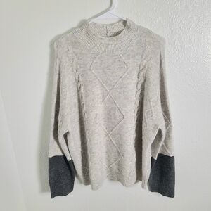 Como Vintage Fuzzy Colorblock Cable Knit Turtleneck Oversized Sweater Size Large